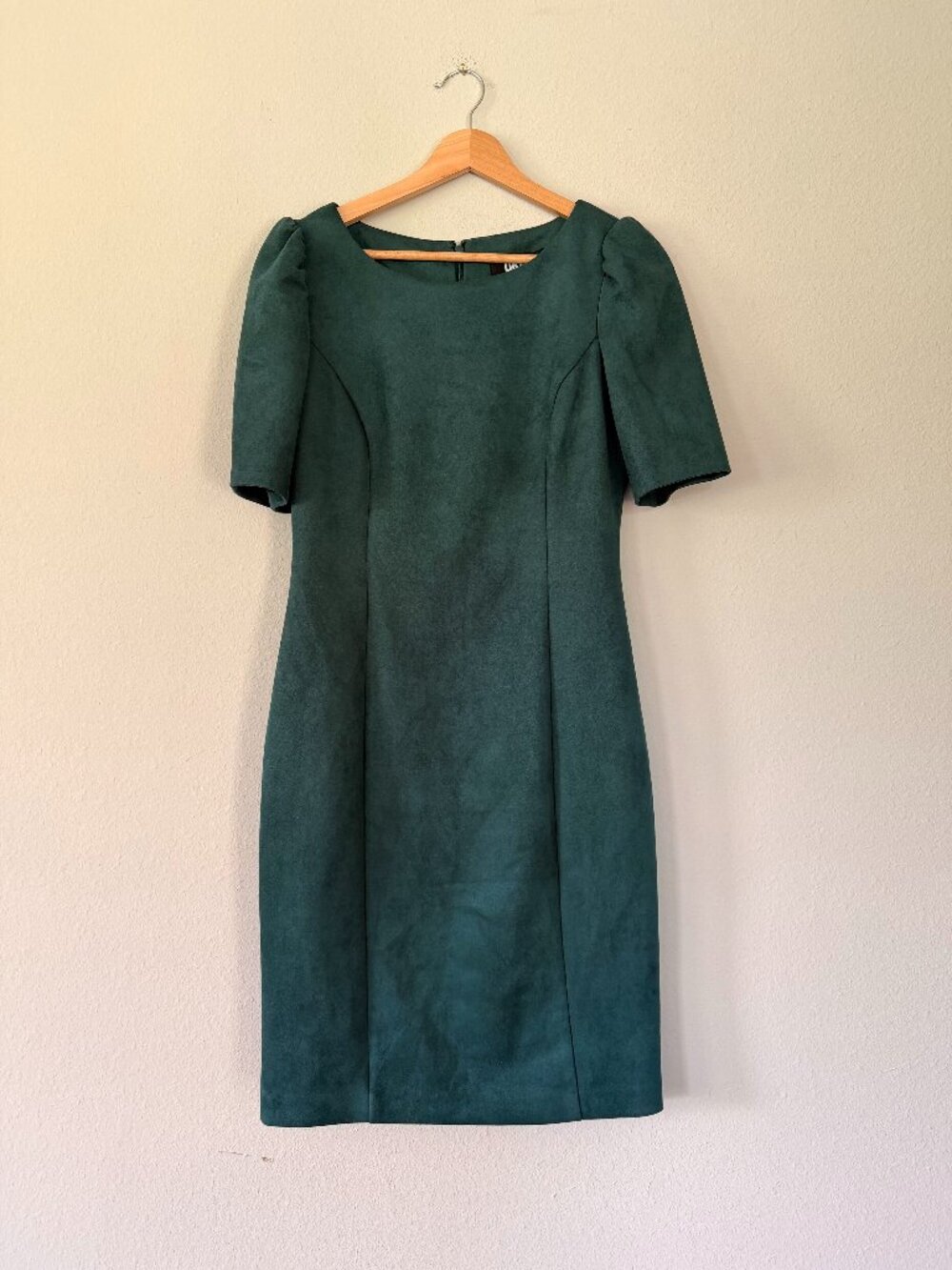 DKNY Green Sueded Midi Dress — Sz 4, Short Sleeve